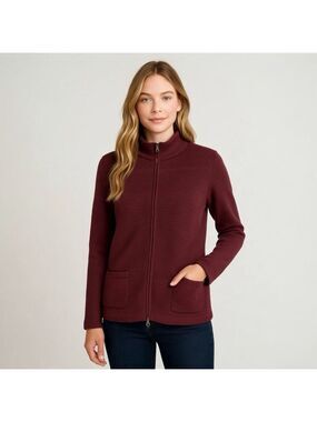 Olsen Long Sleeve Mock Neck Full Zip Ribbed Sweater Size Small Maroon Purple New